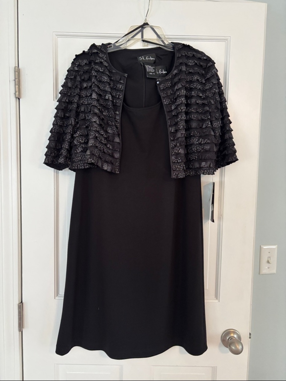 Elegant quality SL Fashions Black Ruffle Jacket & Dress Set